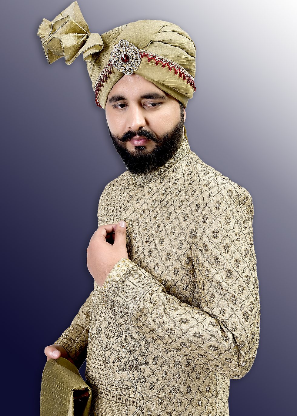 Mens Embroidered Sherwani design in Gold