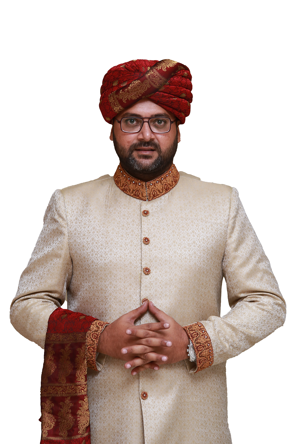 Mens Wedding Jamawar Sherwani Suit in White