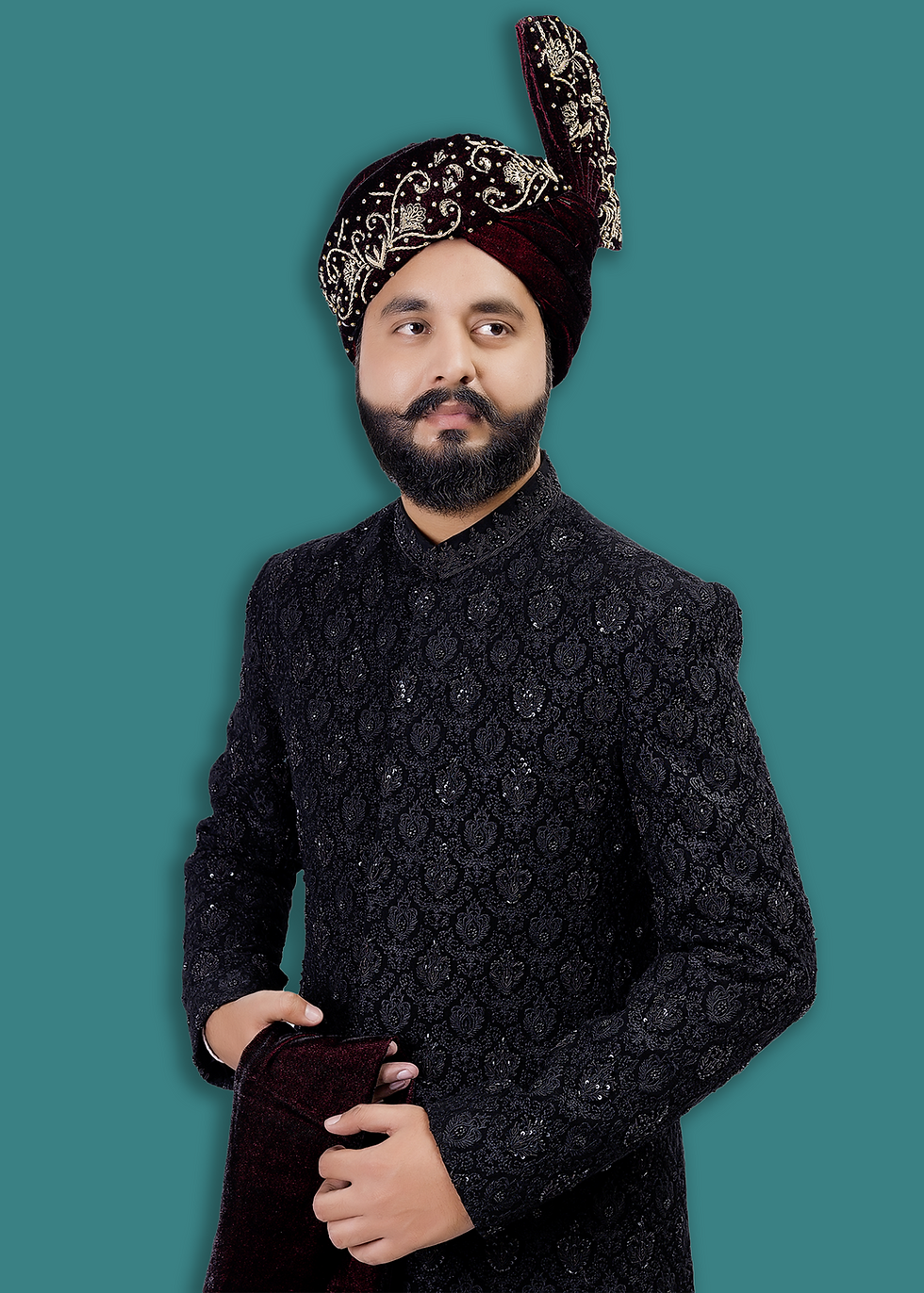 Mens Wedding Sherwani design for Groom in Black