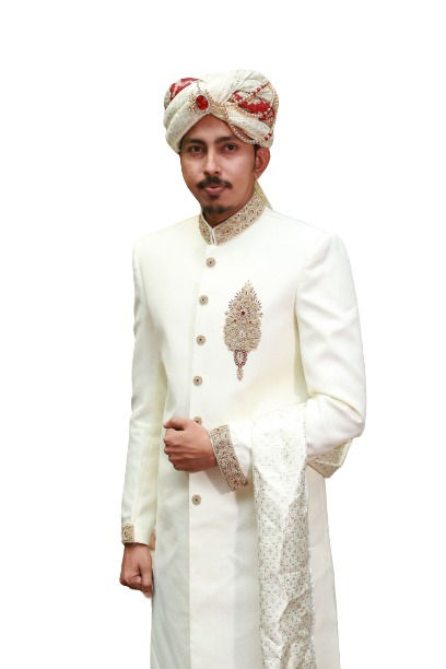 Mens Classic Wedding Sherwani Suit in White