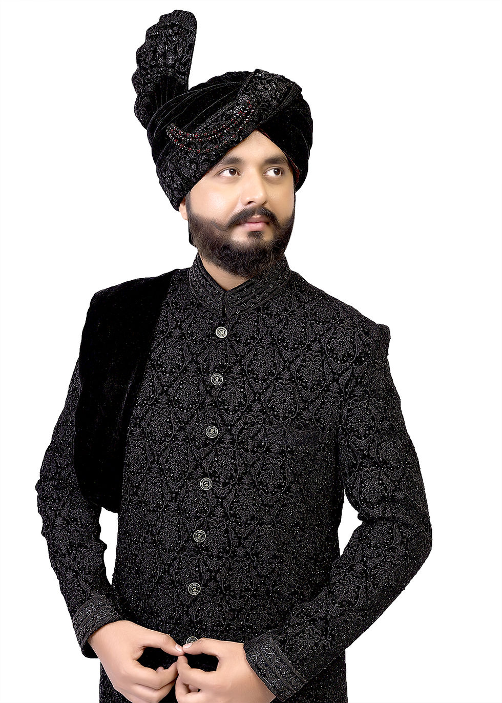 Mens Wedding Sherwani Suit in Black
