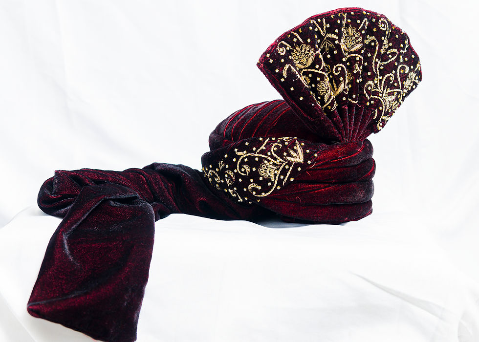 Mens Wedding Turban Design for Groom in Maroon Color with Golden Work