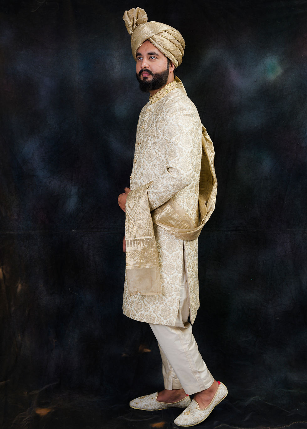 Mens Wedding Sherwani Design in Light Golden