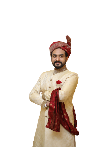 Mens Wedding Jamawar Sherwani Suit in Light Golden