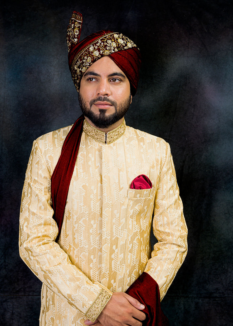 Mens Sherwani Suit for Groom in Golden